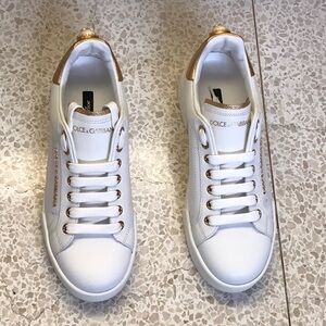 Dolce & Gabbana White and Gold Sneakers Sleek Design brand new